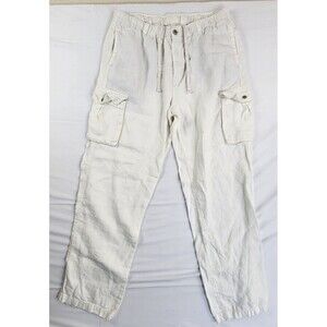 Tommy Bahama Relax 100% Linen Cargo Pants White Mens Large 32x30" Drawstring
